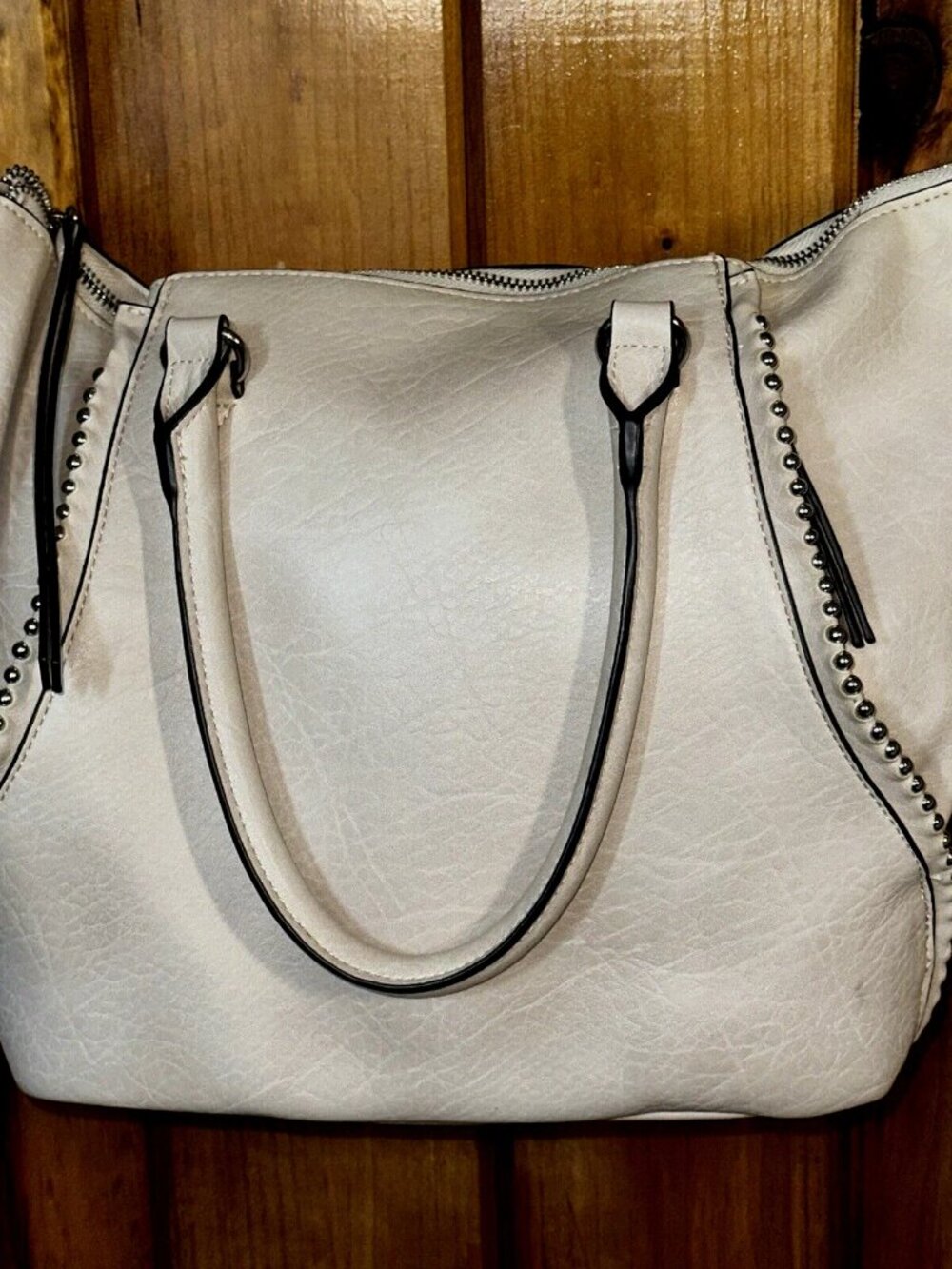Max Studio Faux Leather Shoulder Bag Quiet Luxury Neutral Zip Tote Purse - Picture 5 of 10